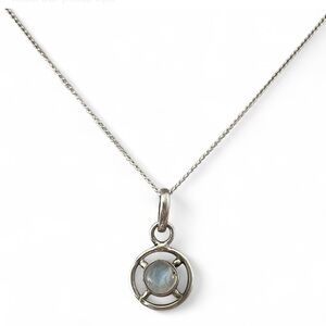 Rainbow Moonstone Round Cabochon 925 Sterling Silver Chakra Pendant 20”